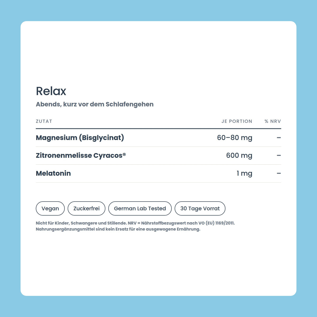 OhMy! Relax — Wirkstoffe je Portion