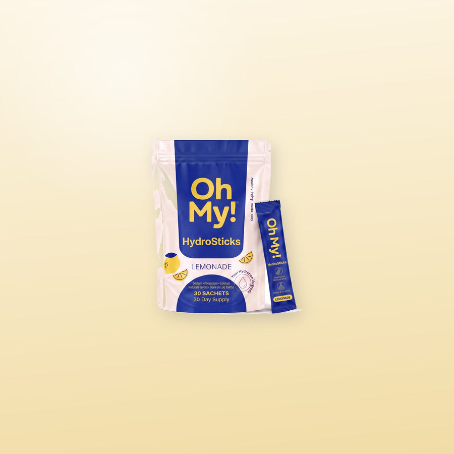 OhMy! HydroSticks Lemonade auf gelber Flaeche