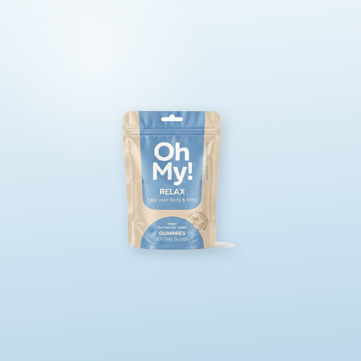 OhMy! Relax Gummies auf hellblauer Flaeche